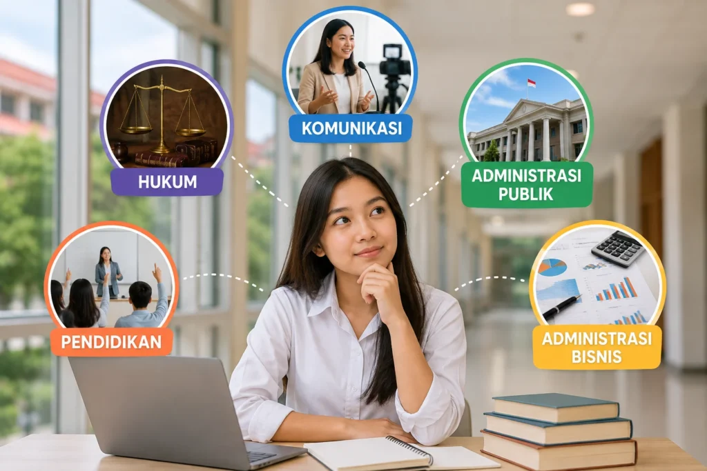 Pilihan jurusan kuliah untuk siswa IPS seperti hukum komunikasi administrasi dan pendidikan