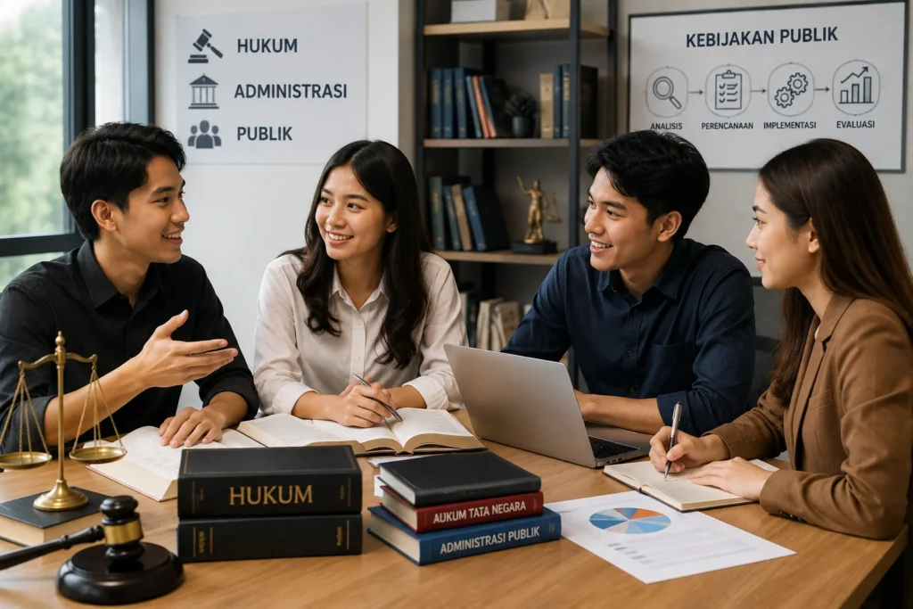 Mahasiswa Ilmu Komunikasi sedang berdiskusi dan membuat proyek media